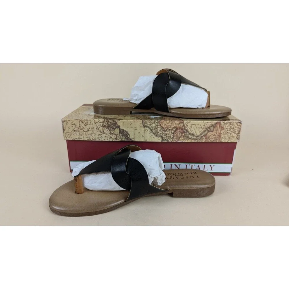 Tuscany by Easy Street Abriana Thong Sandals Womens 7.5 W Black Casual Shoes NWB